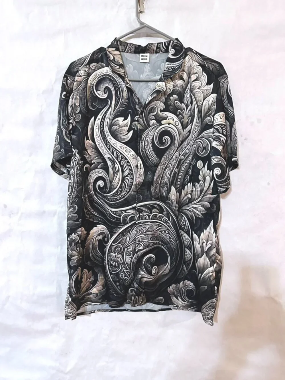 Black Paisley Satin Short Set Shirt loungewear Size large Mens Pajamas Chillwear